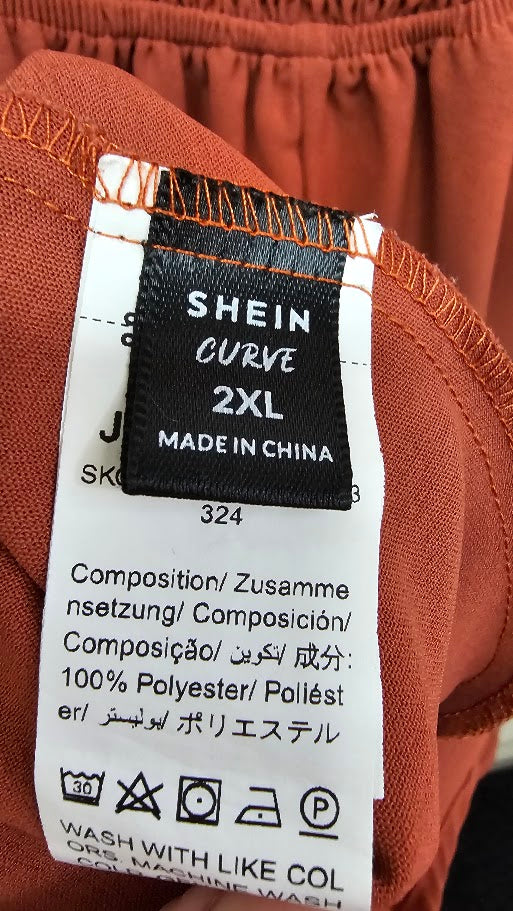 Shein Rust Puff Sleeve Dress - 16