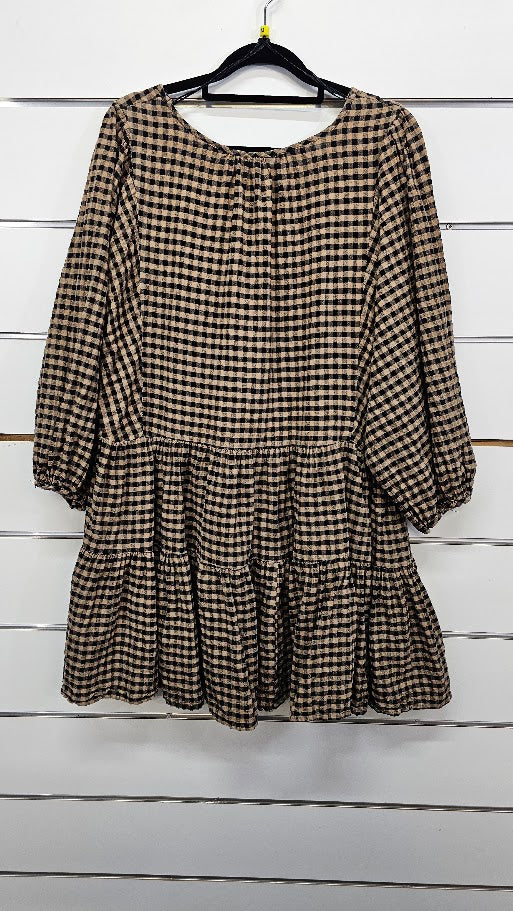 Glassons Check Beige/Black Mini Dress - M