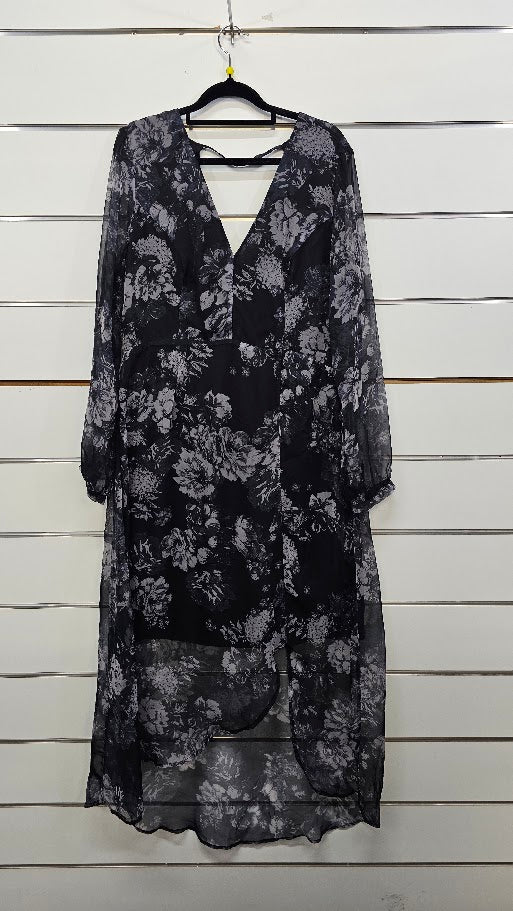 Pagani Black/Grey Chiffon Midi Dress - 16