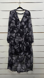 Pagani Black/Grey Chiffon Midi Dress - 16