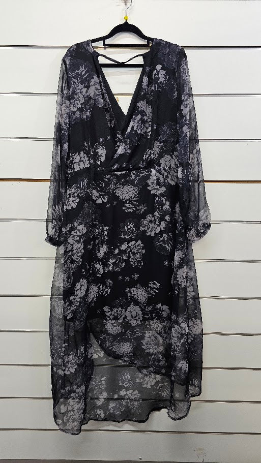 Pagani Black/Grey Chiffon Midi Dress - 16
