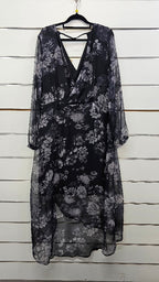 Pagani Black/Grey Chiffon Midi Dress - 16