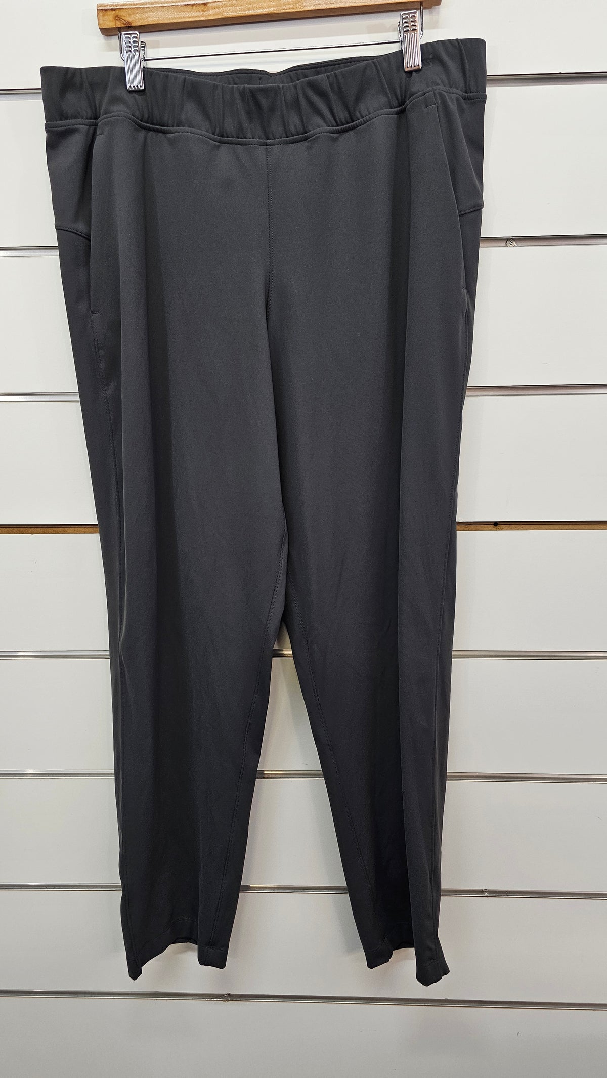 Dark Grey Stretch Pants with Elastic Waist - 12