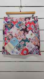 Multi-Floral Mini Wrap Skirt with Pockets - L