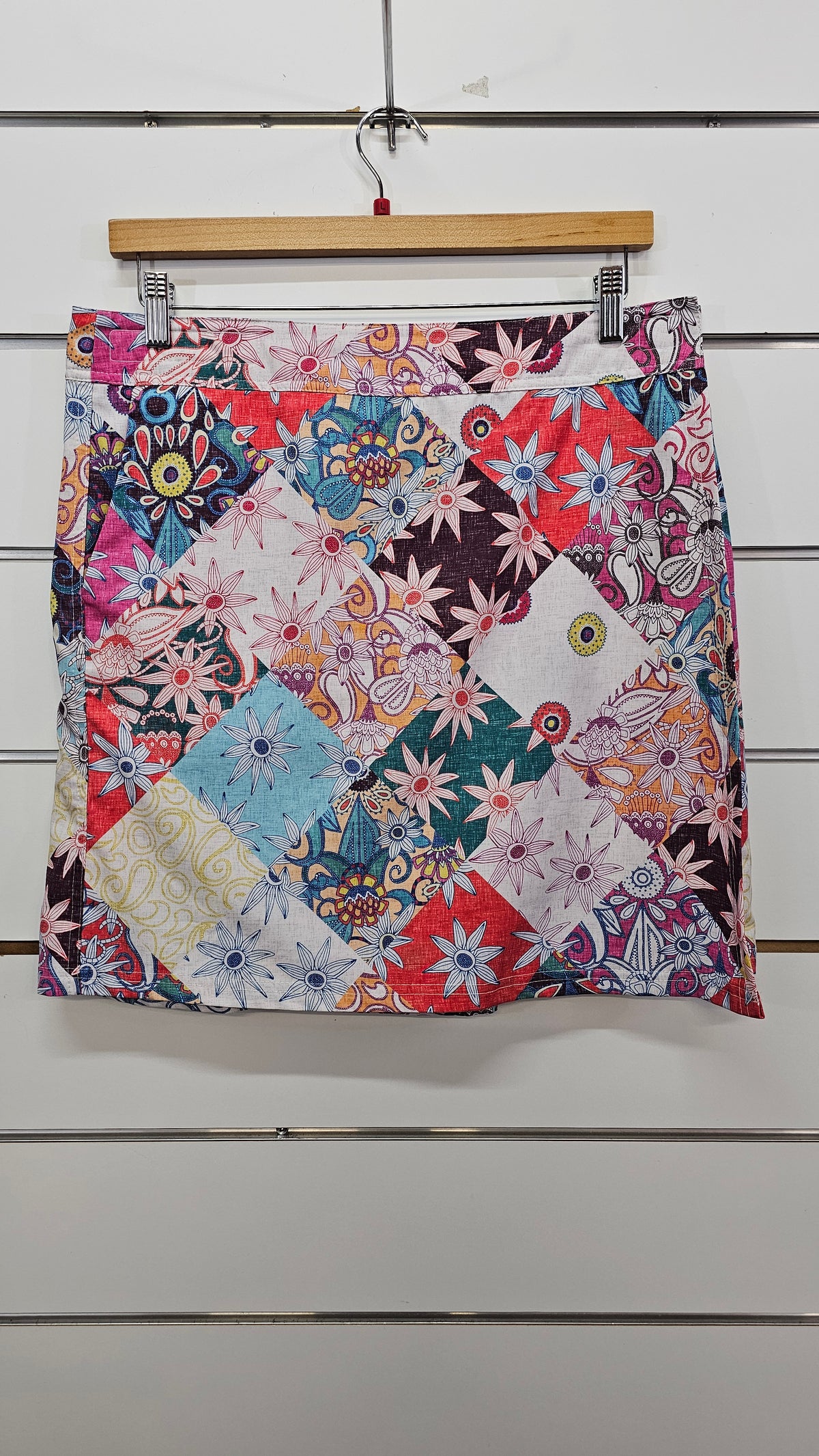 Multi-Floral Mini Wrap Skirt with Pockets - L