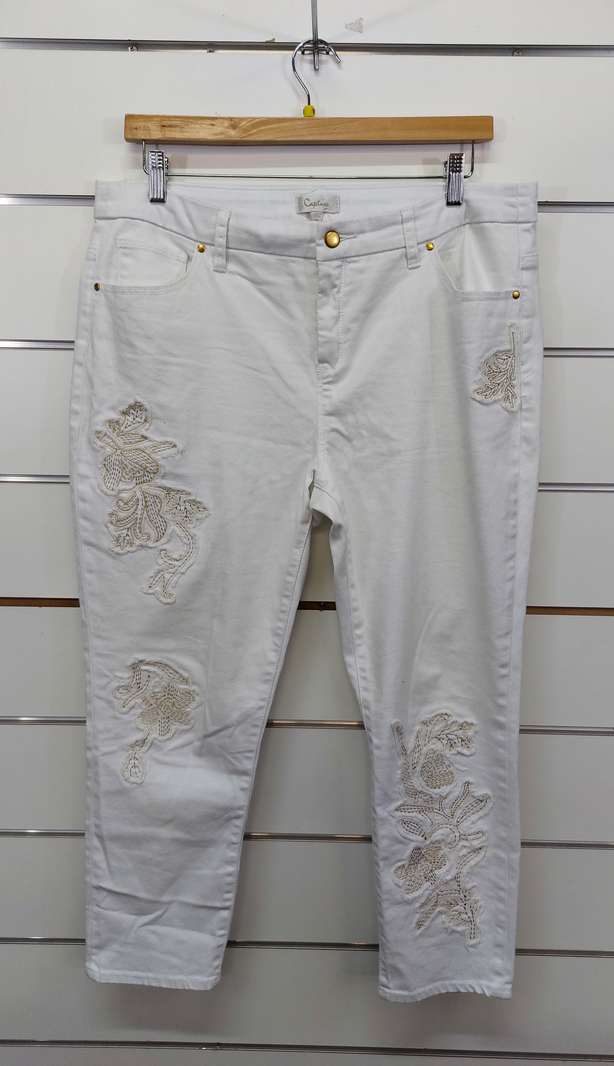 Capture White Embroidered Jeans - 16