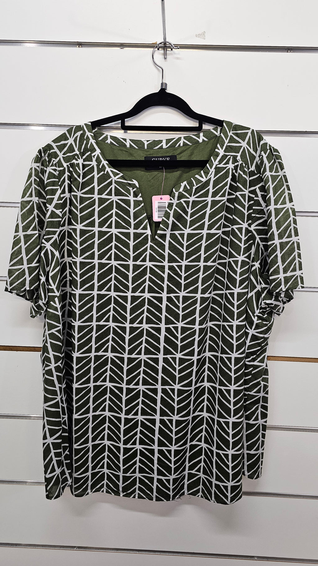 Jacqui E Curve Green/White Cotton Blouse - 22+