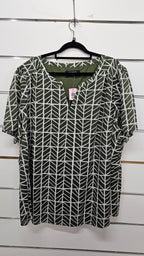Jacqui E Curve Green/White Cotton Blouse - 22+