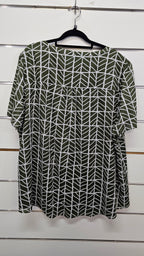 Jacqui E Curve Green/White Cotton Blouse - 22+