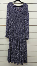 Whistle Navy Floral Long-Sleeve Maxi Dress with Smocked Bodice - 16