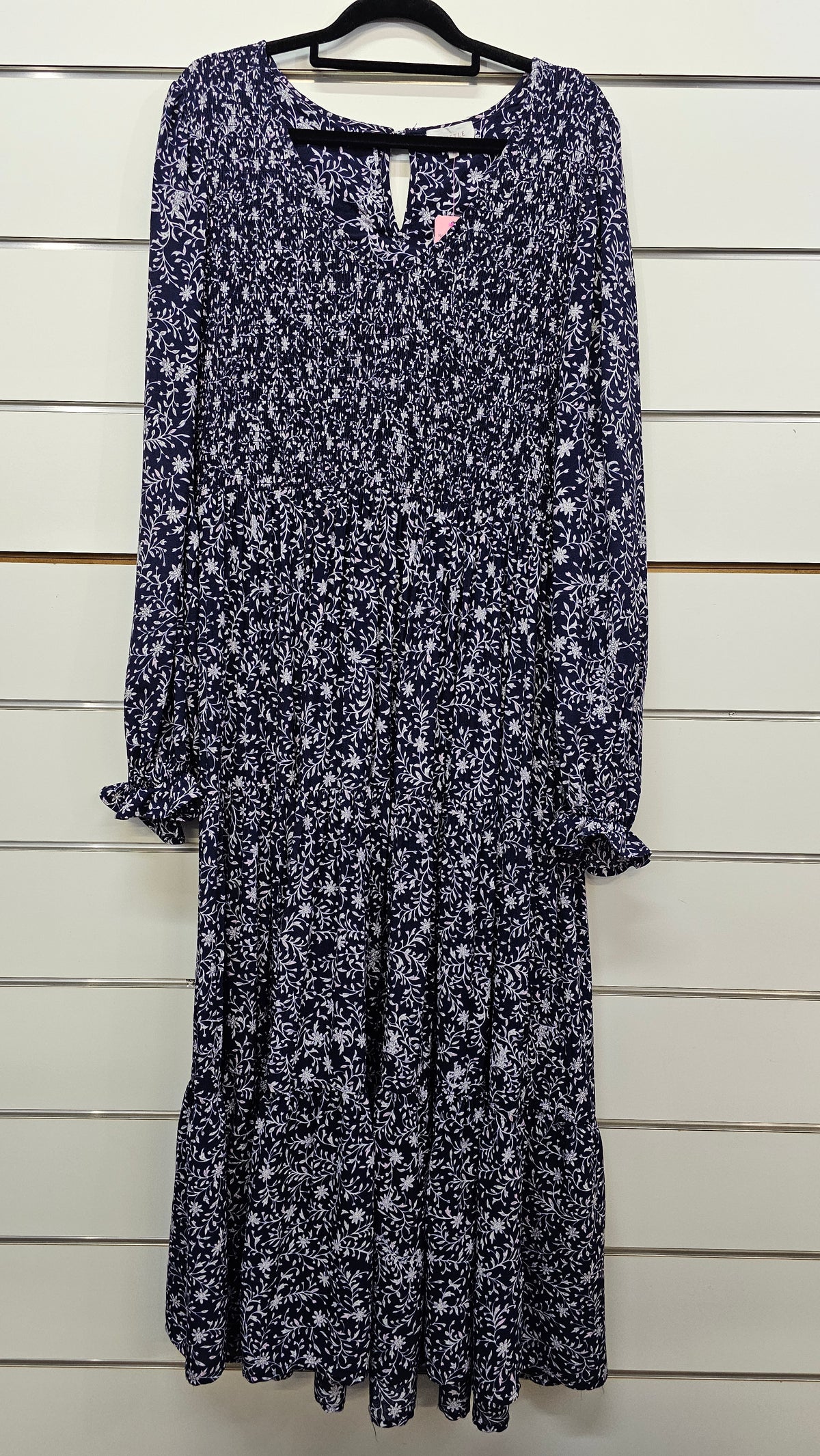Whistle Navy Floral Long-Sleeve Maxi Dress with Smocked Bodice - 16