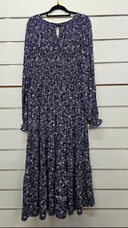 Whistle Navy Floral Long-Sleeve Maxi Dress with Smocked Bodice - 16