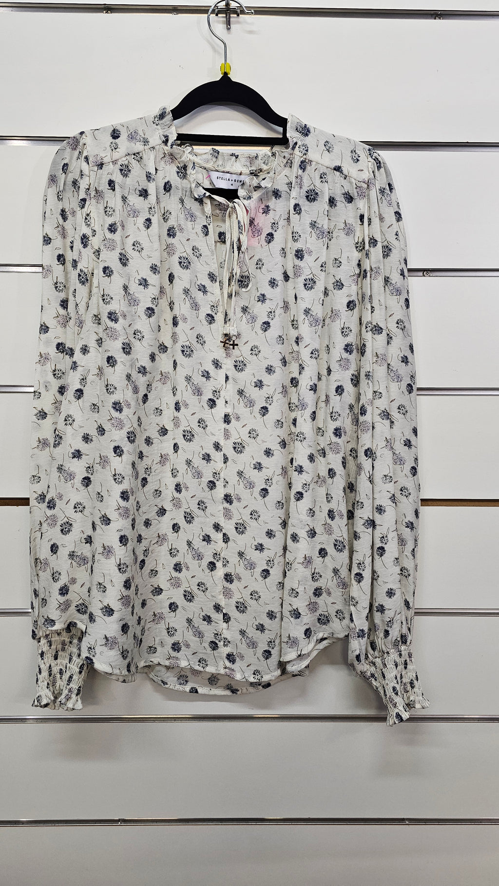 Stella & Gemma Floral Long-Sleeve Top with Smocked Cuffs and Ruffle Hem - 16