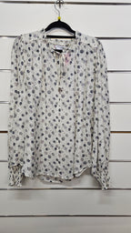 Stella & Gemma Floral Long-Sleeve Top with Smocked Cuffs and Ruffle Hem - 16