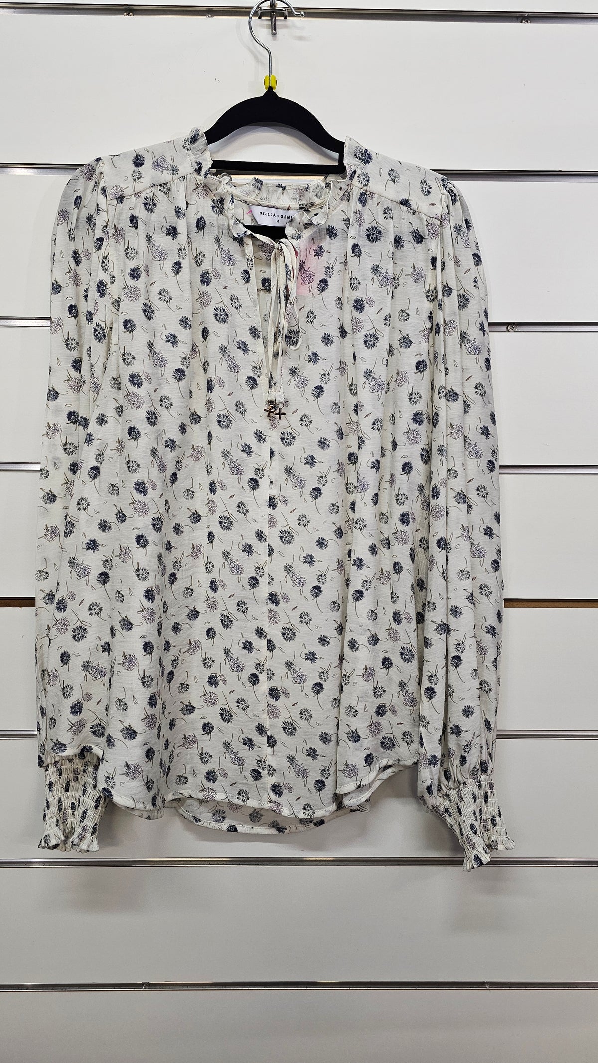 Stella & Gemma Floral Long-Sleeve Top with Smocked Cuffs and Ruffle Hem - 16