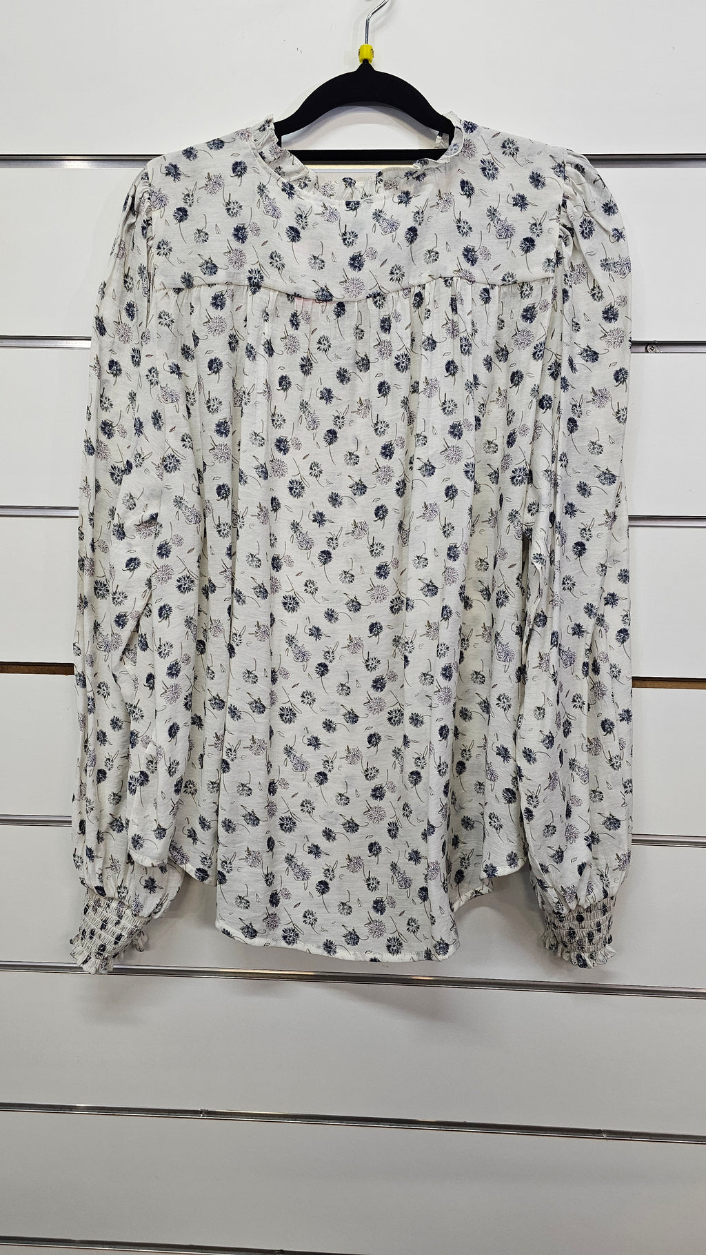 Stella & Gemma Floral Long-Sleeve Top with Smocked Cuffs and Ruffle Hem - 16