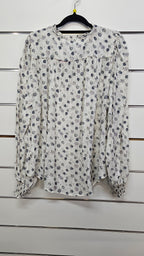 Stella & Gemma Floral Long-Sleeve Top with Smocked Cuffs and Ruffle Hem - 16