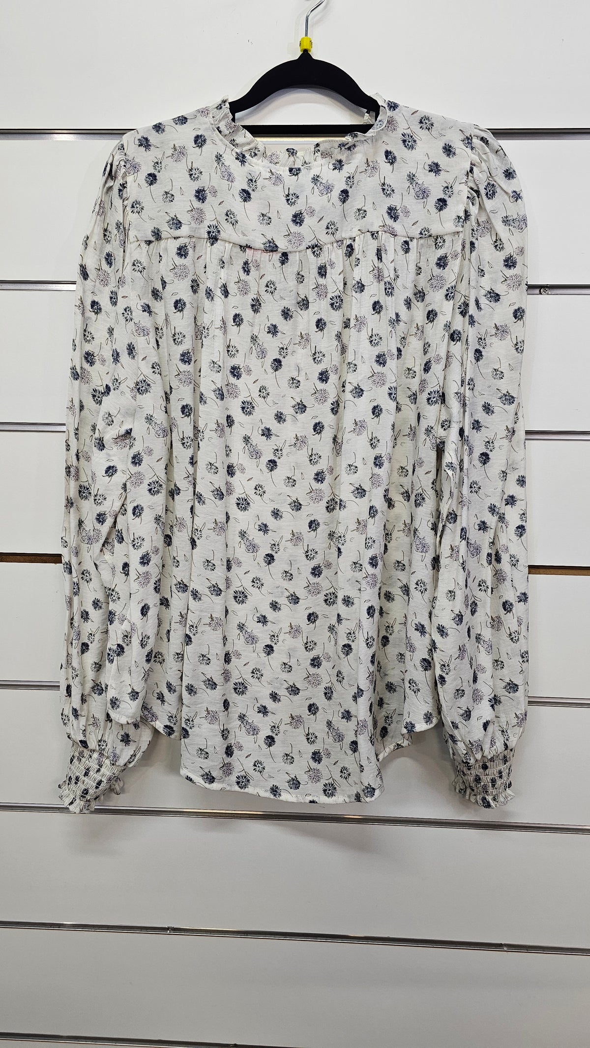 Stella & Gemma Floral Long-Sleeve Top with Smocked Cuffs and Ruffle Hem - 16