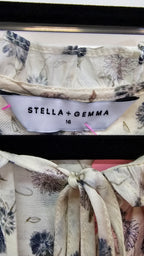 Stella & Gemma Floral Long-Sleeve Top with Smocked Cuffs and Ruffle Hem - 16