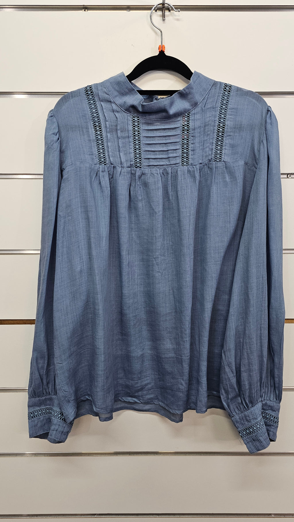 Zoe Kratzmann Dusky Blue Long-Sleeve Blouse with Lace Detail - 14