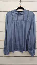 Zoe Kratzmann Dusky Blue Long-Sleeve Blouse with Lace Detail - 14