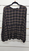 Whistle Dark Plaid Tiered Long-Sleeve Top - 14