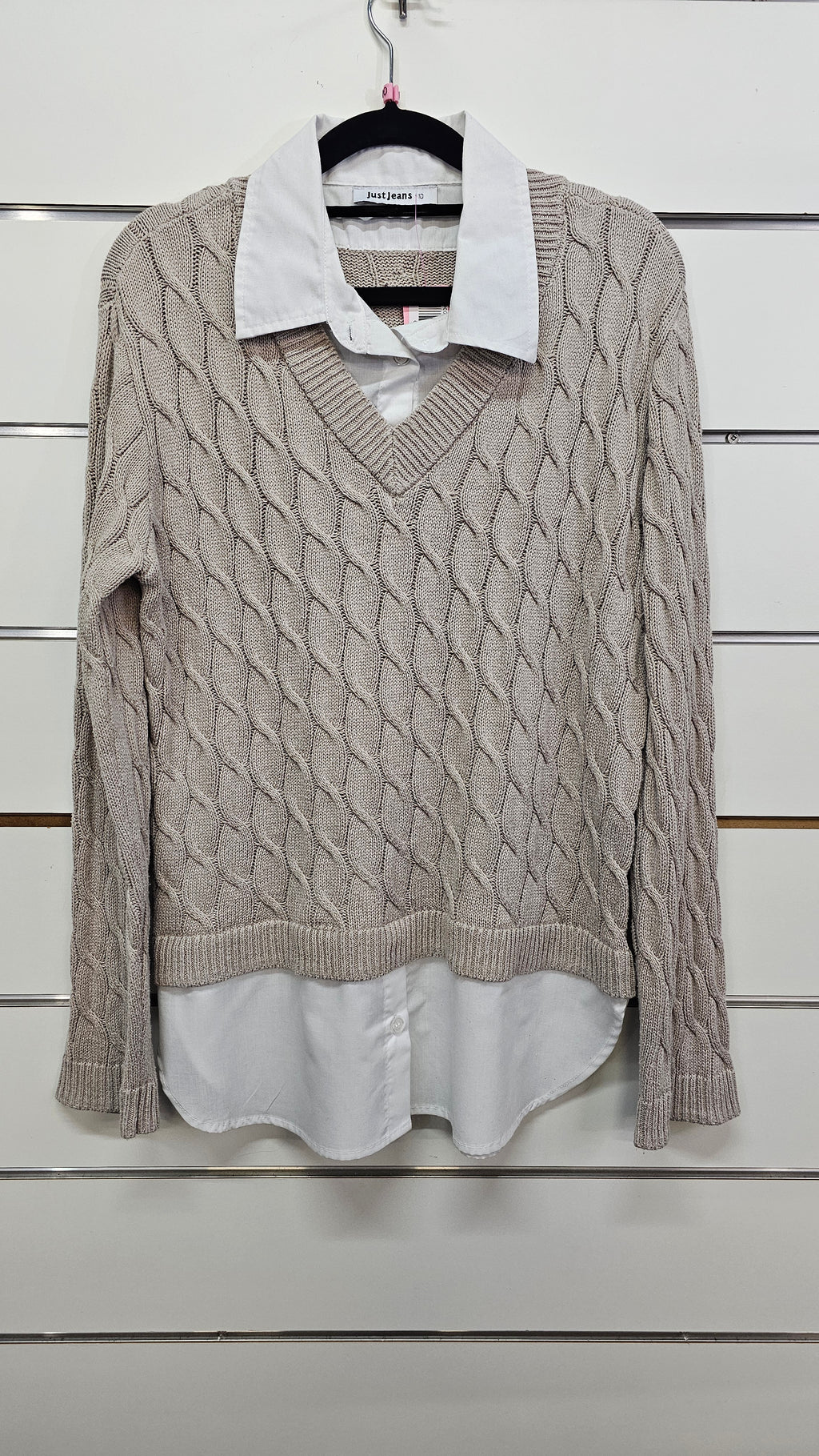 Just Jeans White/Cream Layered Jersey Top with Shirt Inserts - 10