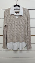 Just Jeans White/Cream Layered Jersey Top with Shirt Inserts - 10