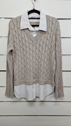 Just Jeans White/Cream Layered Jersey Top with Shirt Inserts - 10
