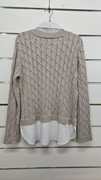 Just Jeans White/Cream Layered Jersey Top with Shirt Inserts - 10