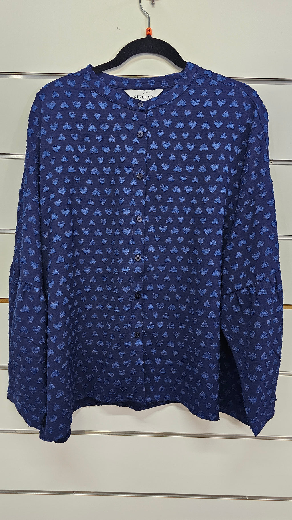 Stella Navy Button-Front Top with Puff Sleeves and Heart Detail - 14