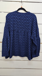 Stella Navy Button-Front Top with Puff Sleeves and Heart Detail - 14