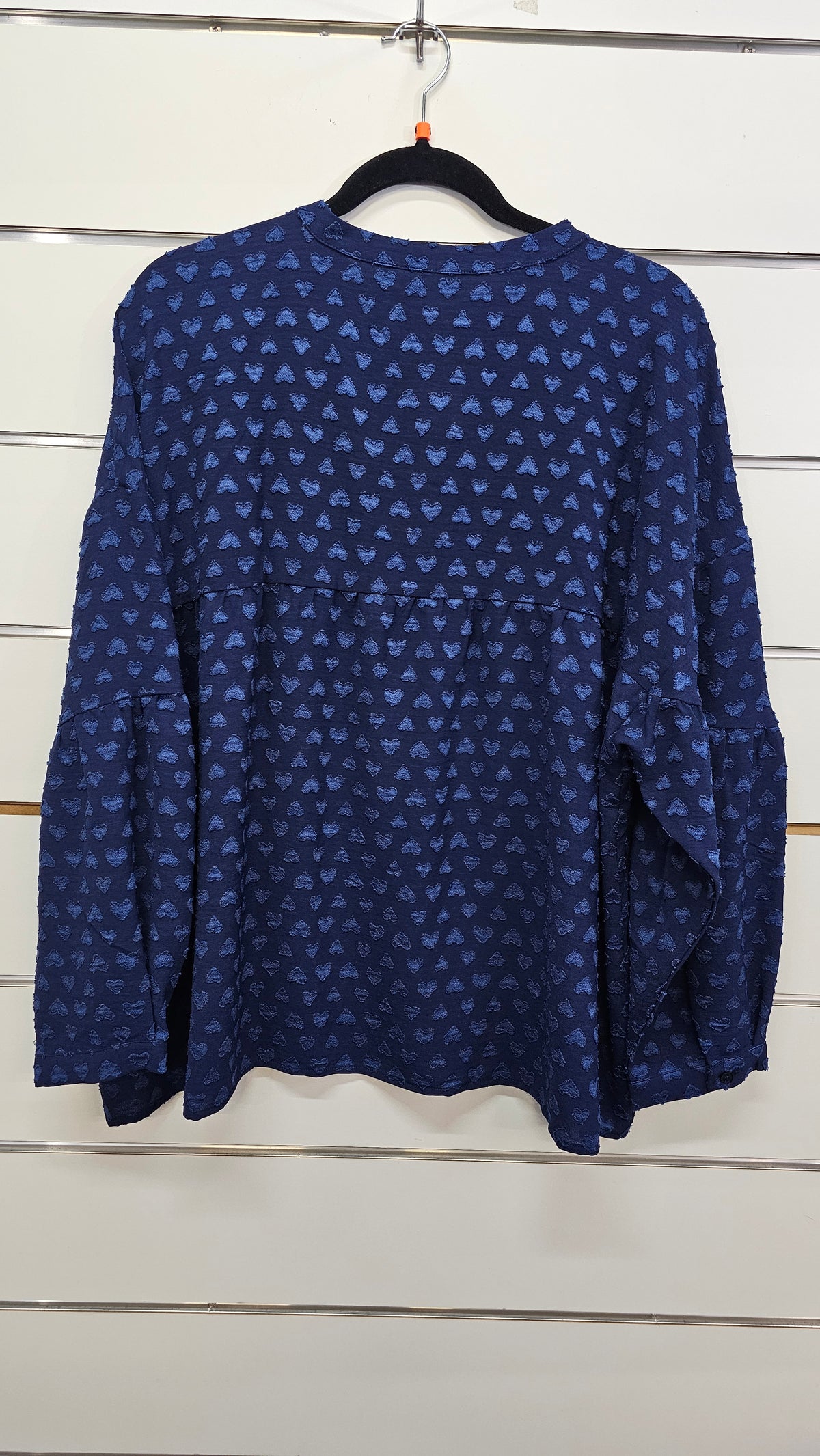 Stella Navy Button-Front Top with Puff Sleeves and Heart Detail - 14