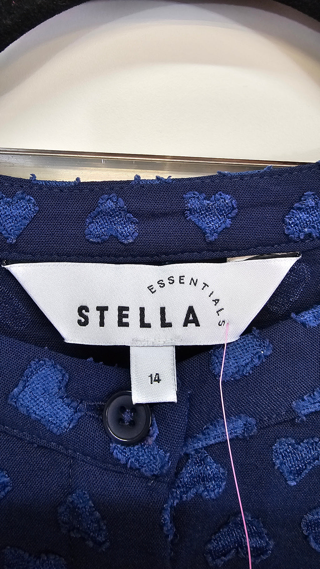 Stella Navy Button-Front Top with Puff Sleeves and Heart Detail - 14