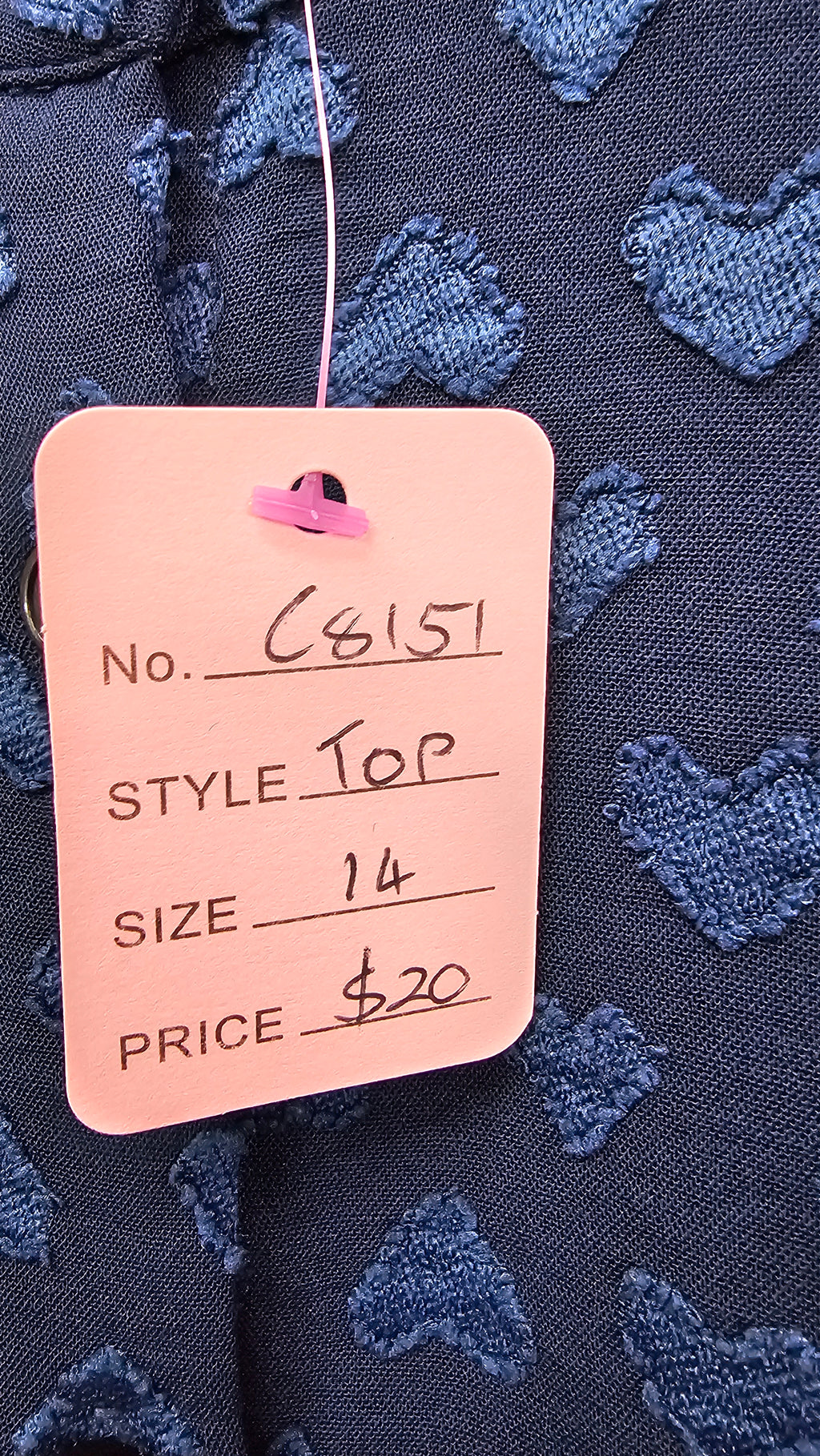 Stella Navy Button-Front Top with Puff Sleeves and Heart Detail - 14