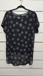 Memo Black White Striped Chiffon Blouse 16