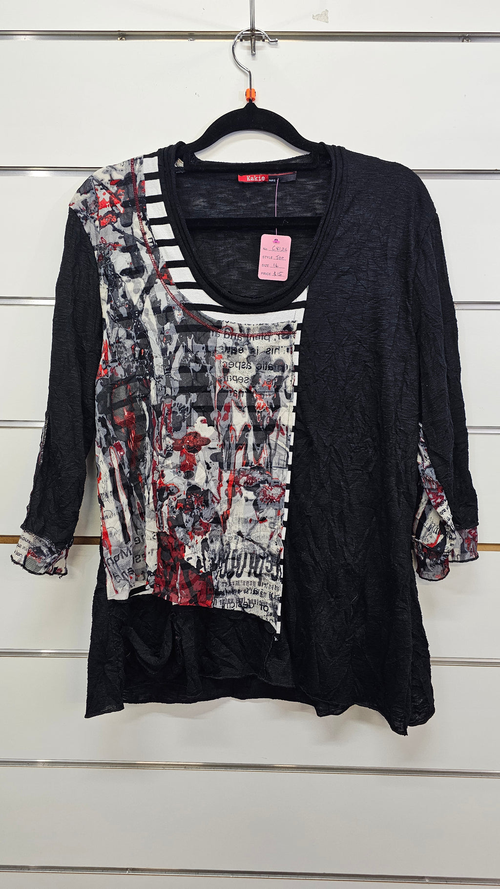 Kakie Black Red White Patch Top 14