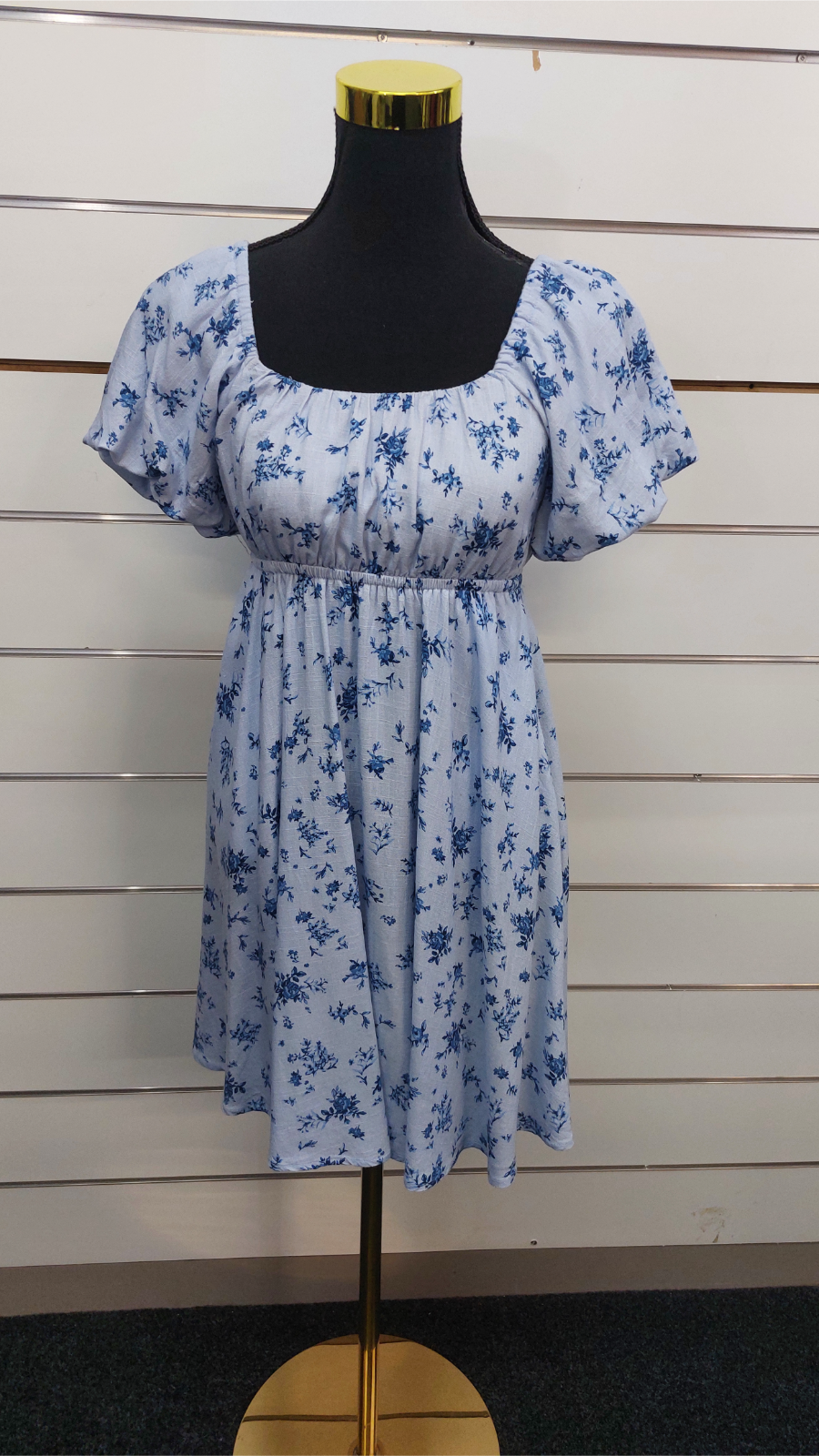 Dotti Blue Floral Puff-Sleeve Open-Back Mini Dress - 6