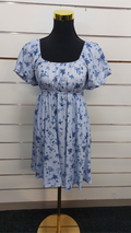 Dotti Blue Floral Puff-Sleeve Open-Back Mini Dress - 6