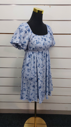 Dotti Blue Floral Puff-Sleeve Open-Back Mini Dress - 6
