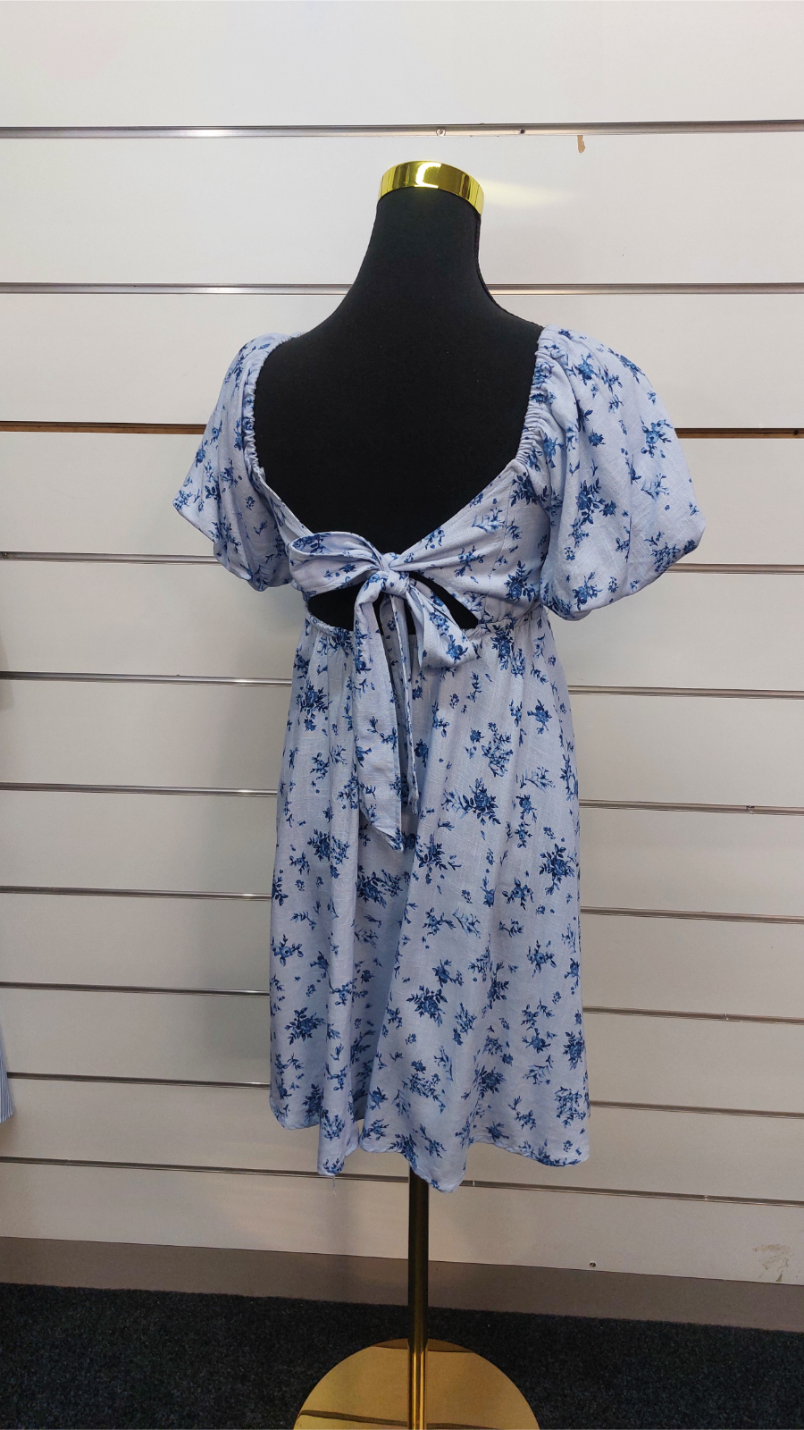 Dotti Blue Floral Puff-Sleeve Open-Back Mini Dress - 6