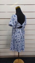 Dotti Blue Floral Puff-Sleeve Open-Back Mini Dress - 6