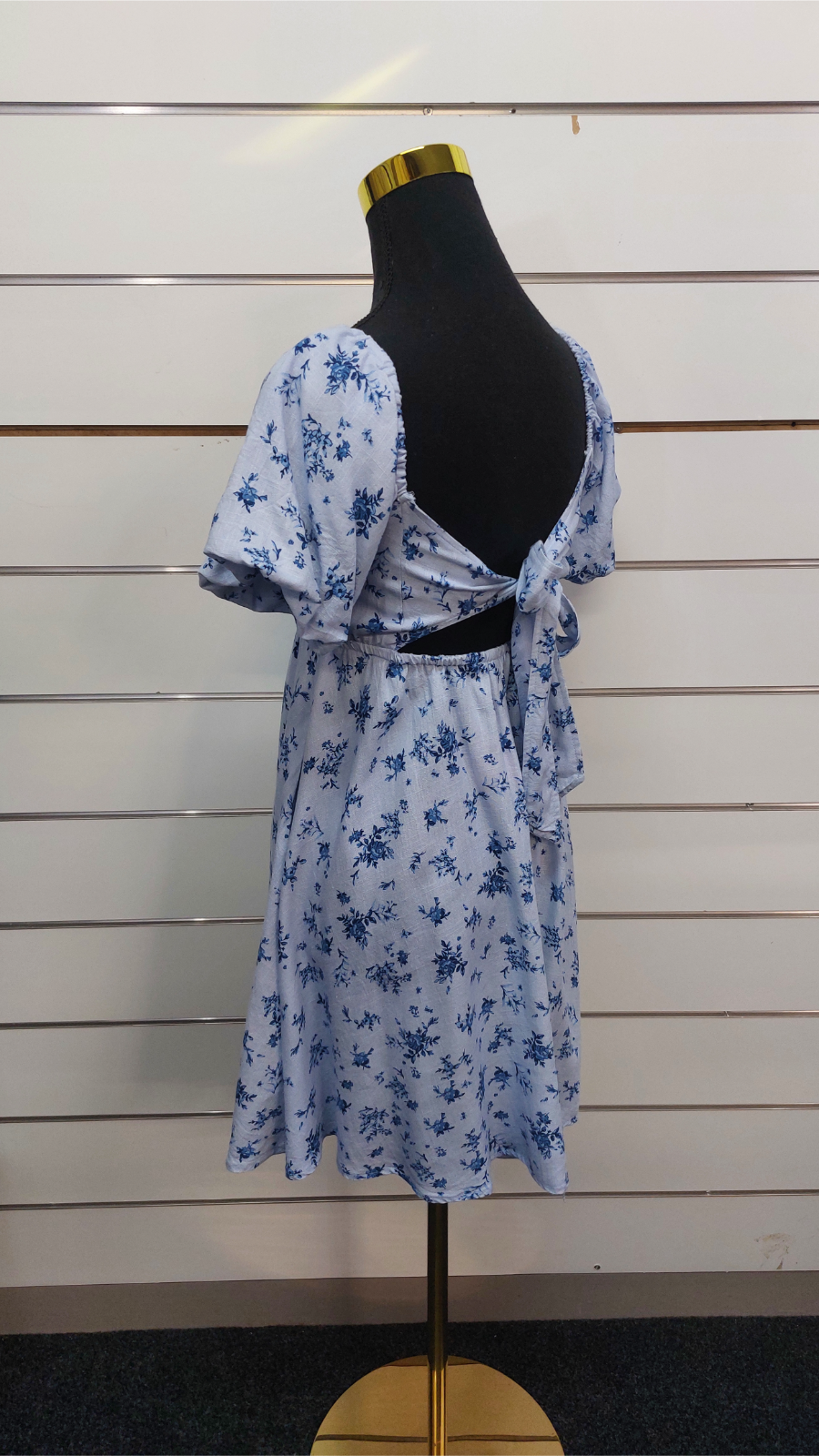 Dotti Blue Floral Puff-Sleeve Open-Back Mini Dress - 6