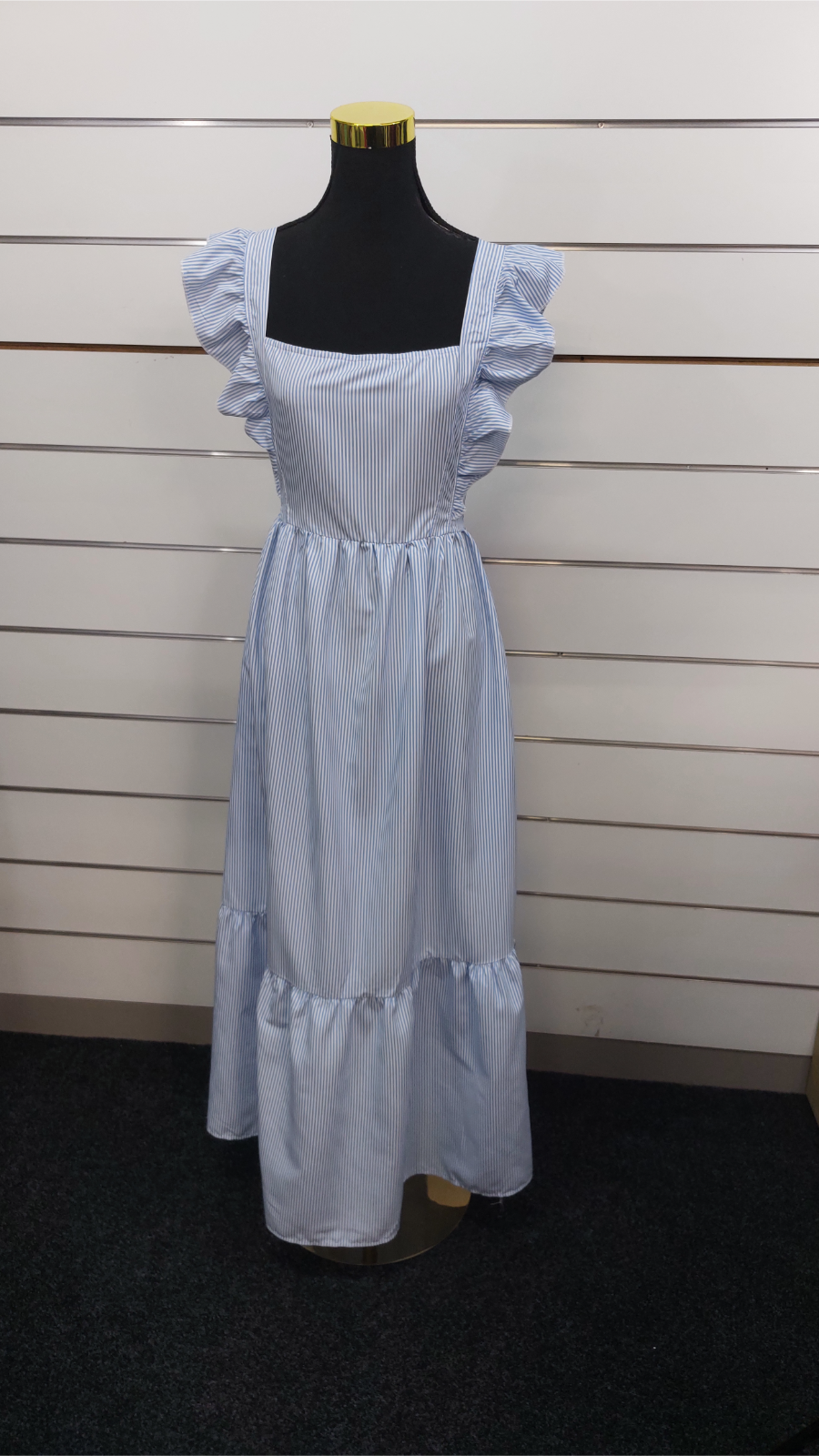 Shein Blue/White Striped Open-Back Maxi Dress - 10