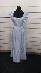 Shein Blue/White Striped Open-Back Maxi Dress - 10