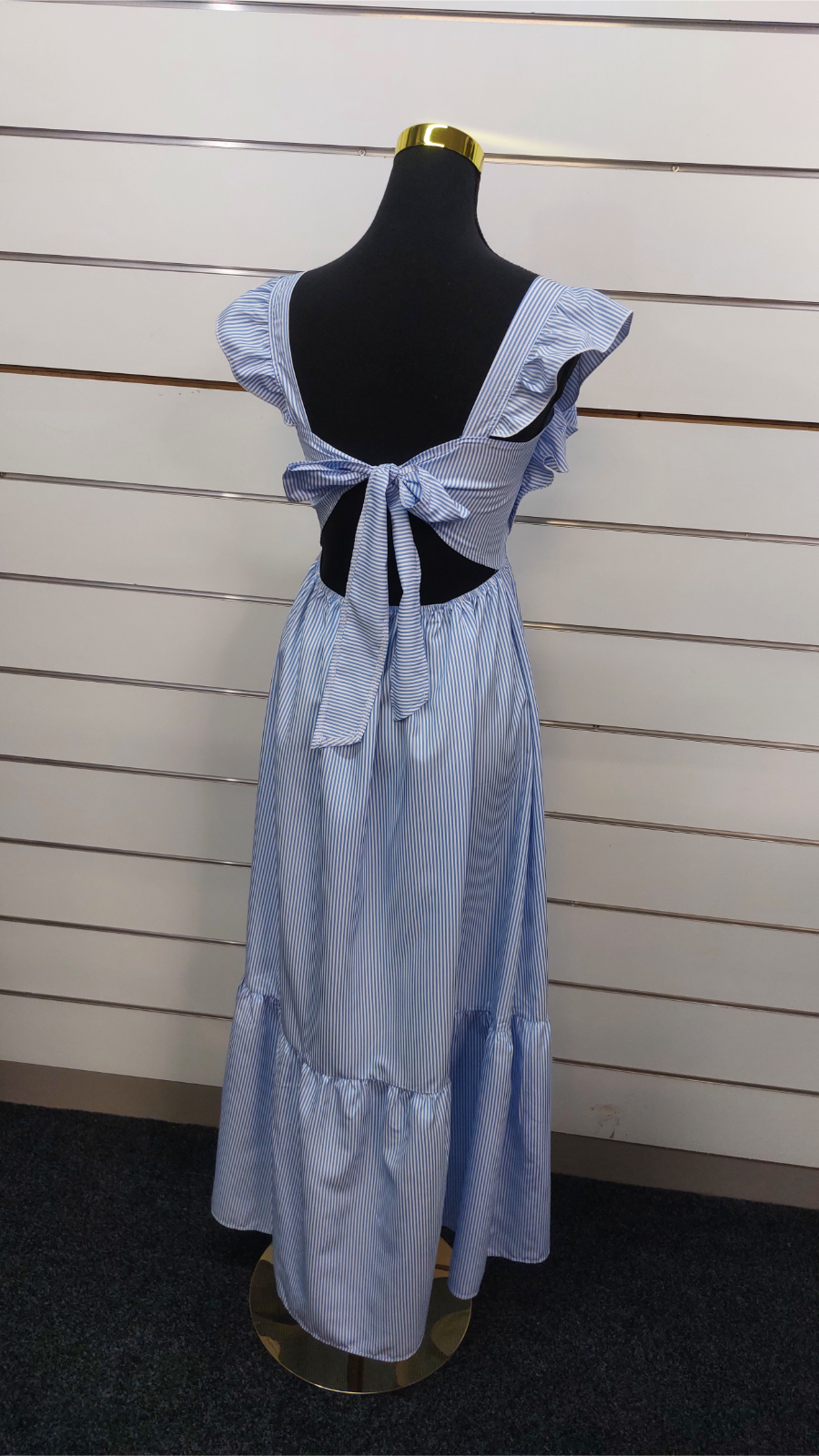 Shein Blue/White Striped Open-Back Maxi Dress - 10