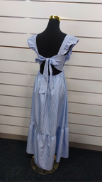 Shein Blue/White Striped Open-Back Maxi Dress - 10