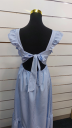 Shein Blue/White Striped Open-Back Maxi Dress - 10