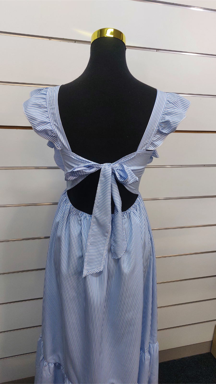 Shein Blue/White Striped Open-Back Maxi Dress - 10