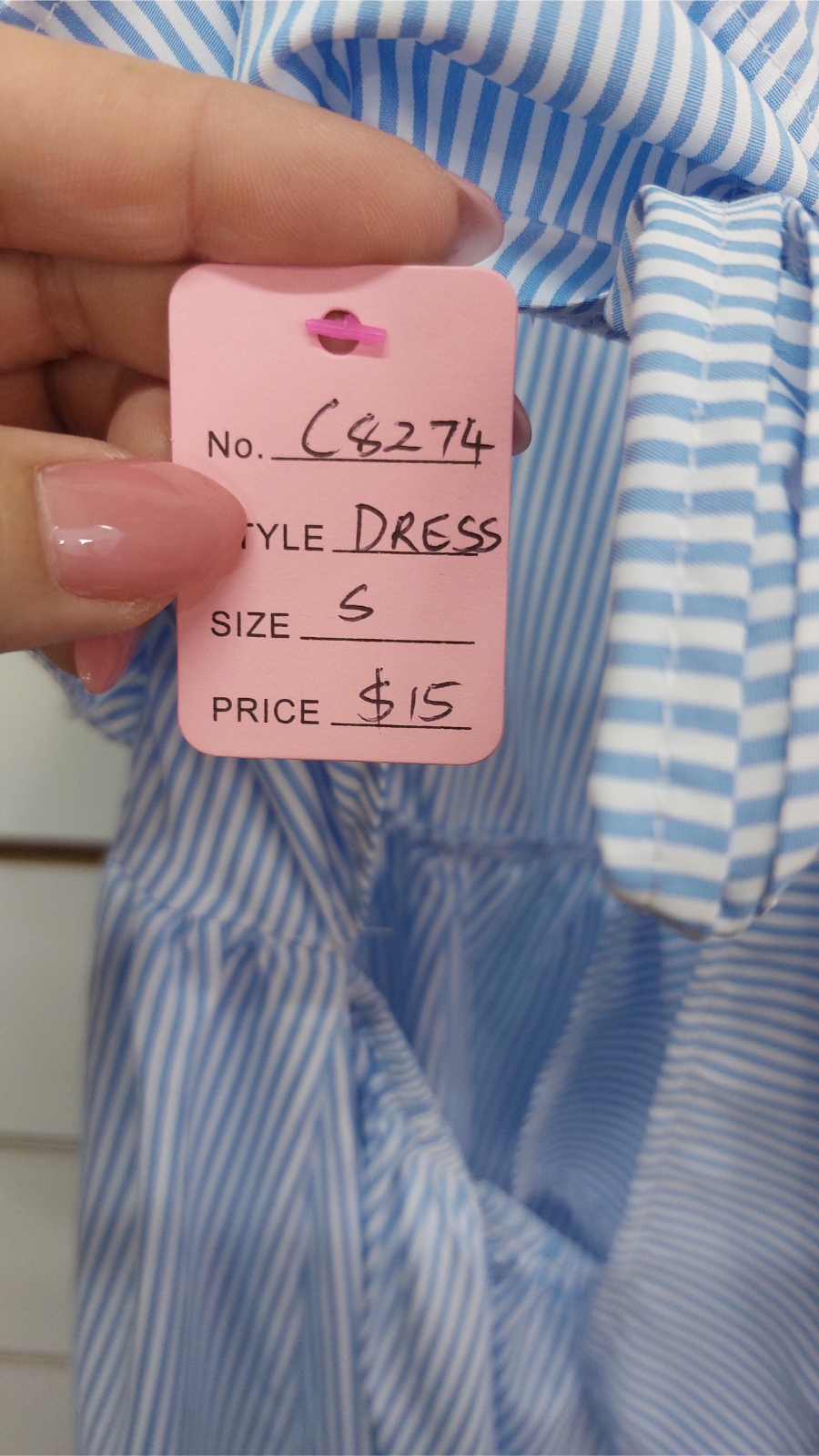 Shein Blue/White Striped Open-Back Maxi Dress - 10